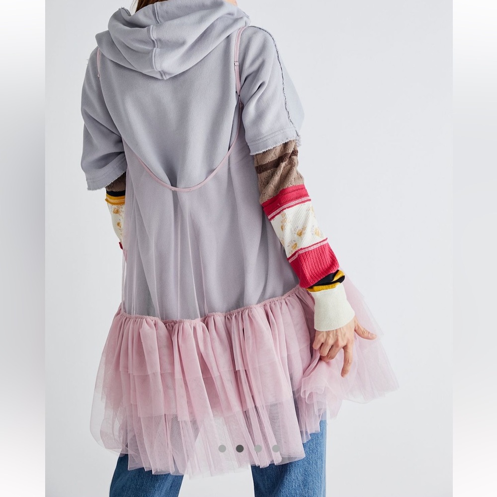Push Send Free People Tulle Slip Dress Mini Silverberry Ruffle Tier - Picture 5 of 7